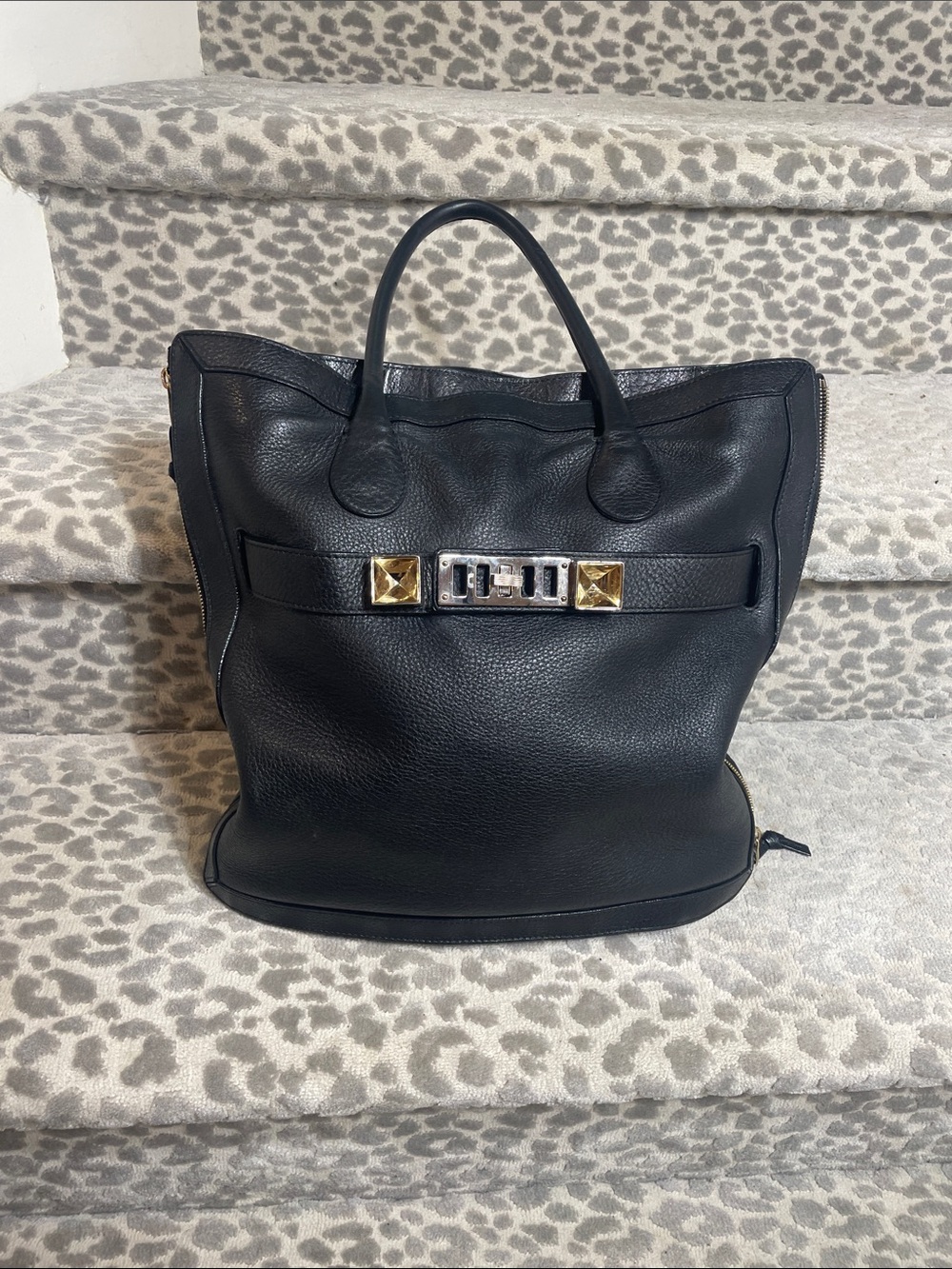 Proenza Schouler PS11 Black Leather Tote with Gold Hardware